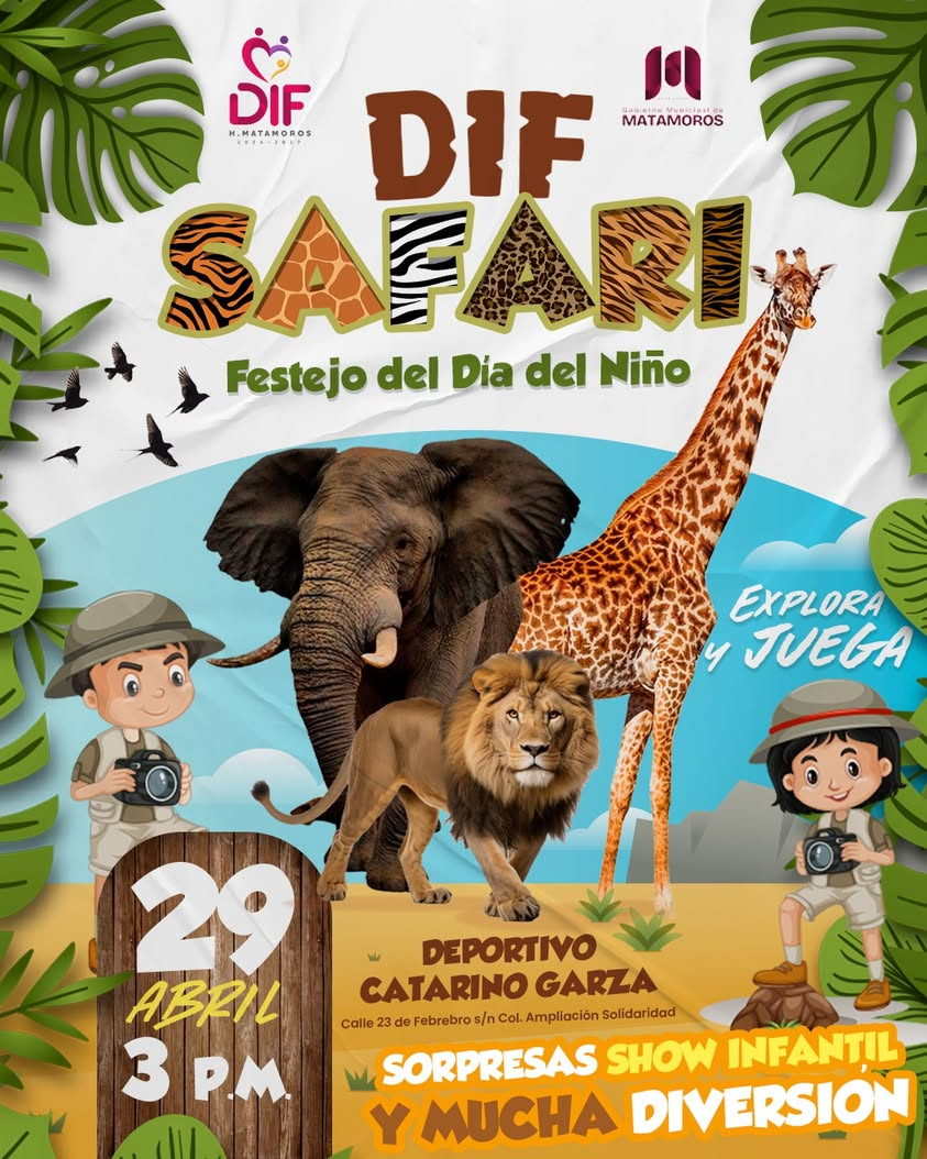 🦒🐘 ¡La aventura está por comenzar en DIF Safari! 🌿 Este miércoles 29 de abril, el Sistema DIF Matamoros prepara una t…