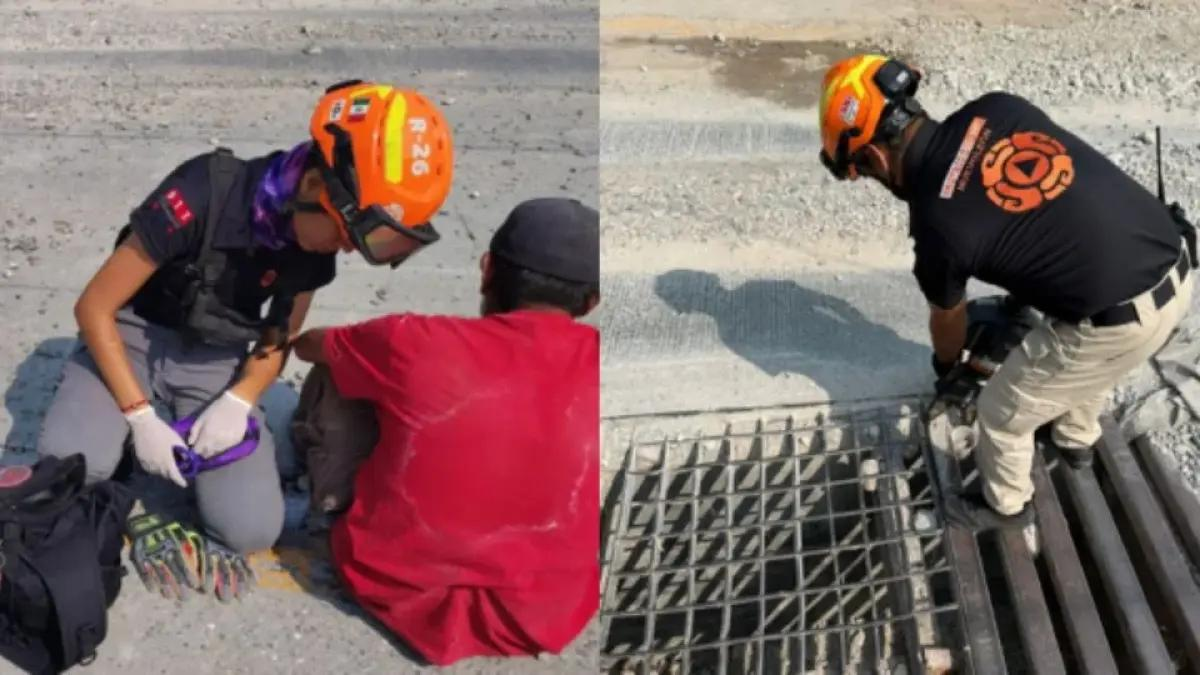Abuelito se esconde en alcantarilla y queda atrapado