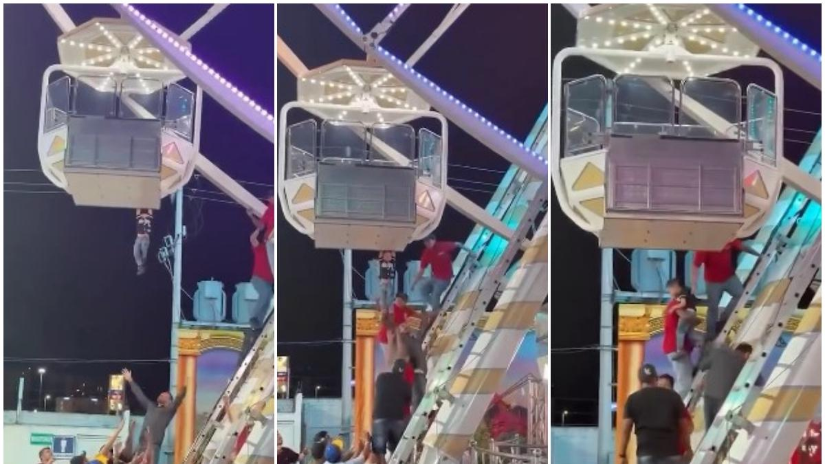 ¡Angustioso rescate!: niño queda colgado de rueda de la fortuna en Torreón